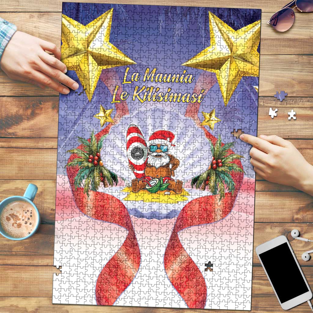 American Samoa Christmas Puzzle Seashell Santa Beach Vibes - Polynesian Pride