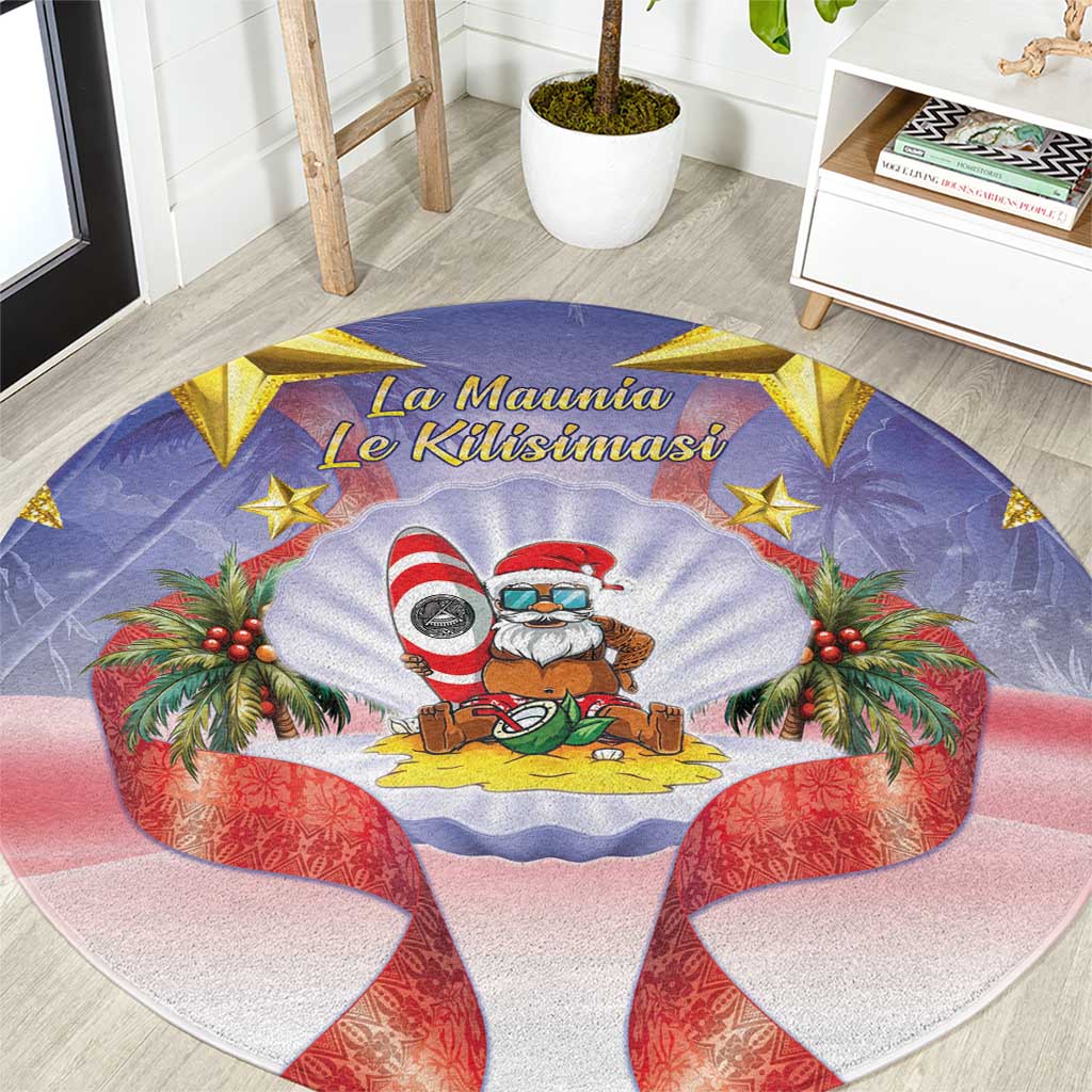 American Samoa Christmas Round Carpet Seashell Santa Beach Vibes - Polynesian Pride