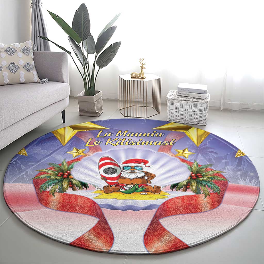 American Samoa Christmas Round Carpet Seashell Santa Beach Vibes - Polynesian Pride
