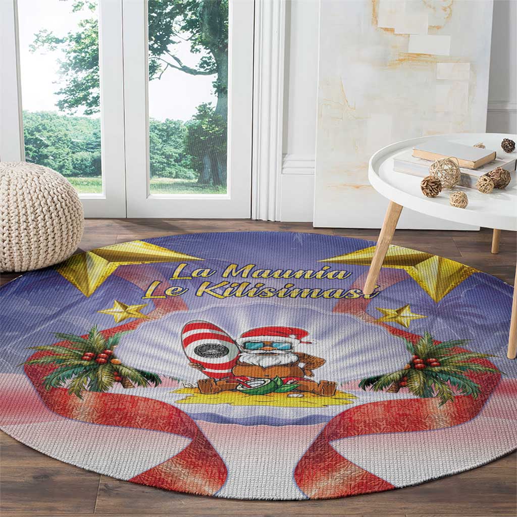 American Samoa Christmas Round Carpet Seashell Santa Beach Vibes - Polynesian Pride