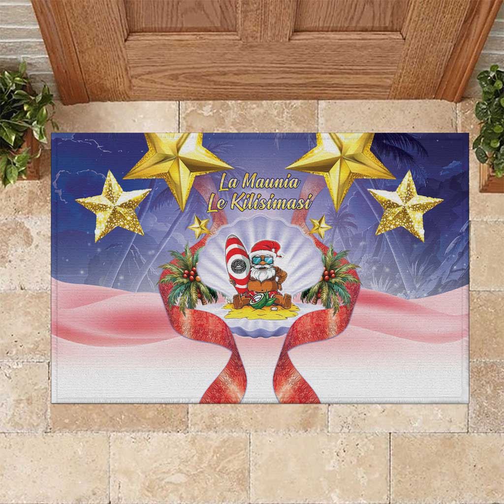 American Samoa Christmas Rubber Doormat Seashell Santa Beach Vibes - Polynesian Pride