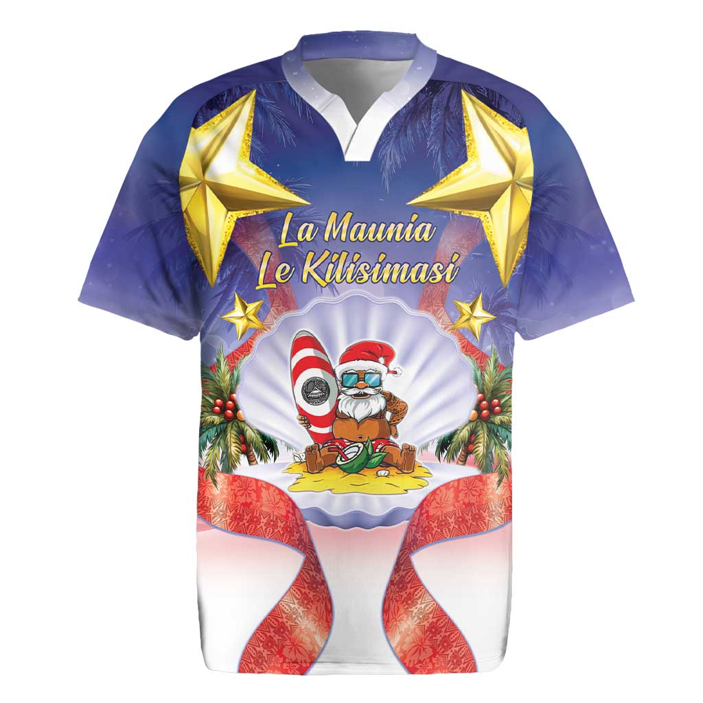 American Samoa Christmas Rugby Jersey Seashell Santa Beach Vibes LT05 Navy - Polynesian Pride