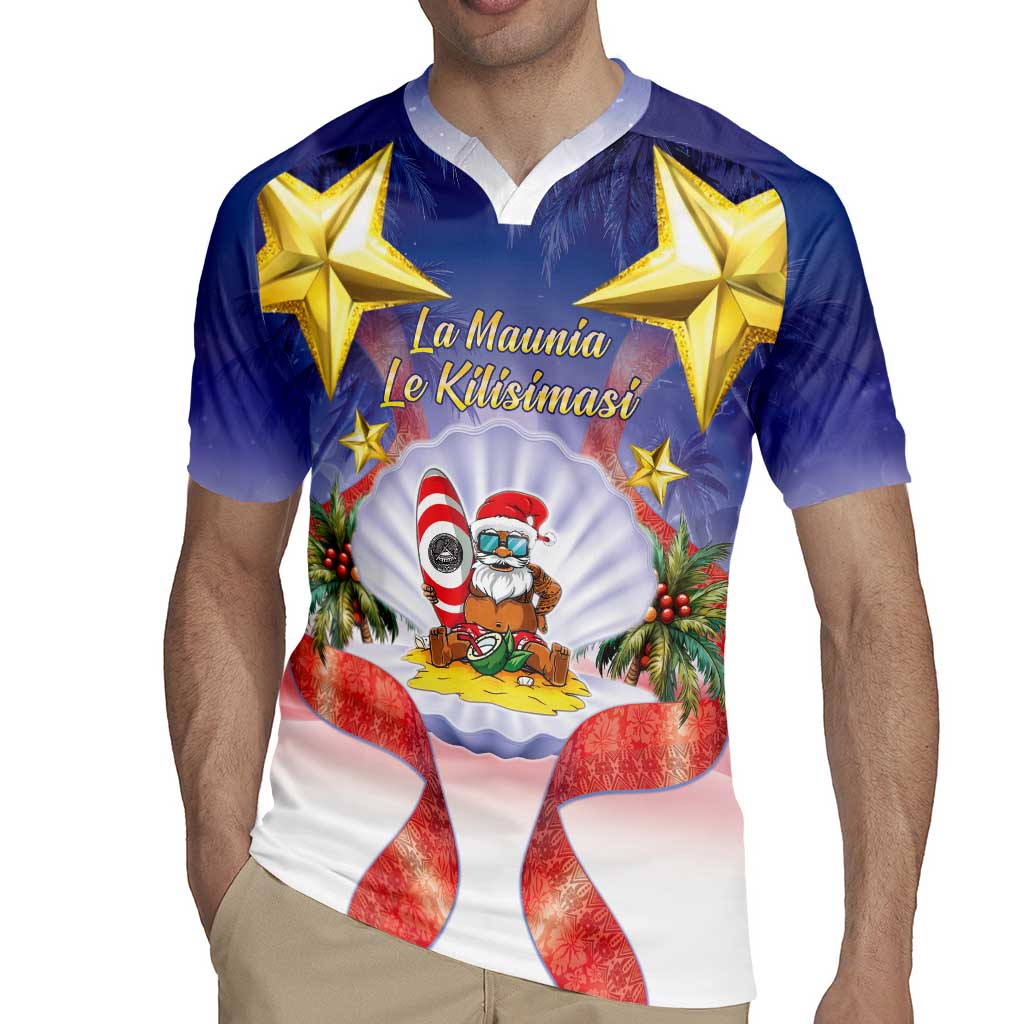 American Samoa Christmas Rugby Jersey Seashell Santa Beach Vibes LT05 - Polynesian Pride