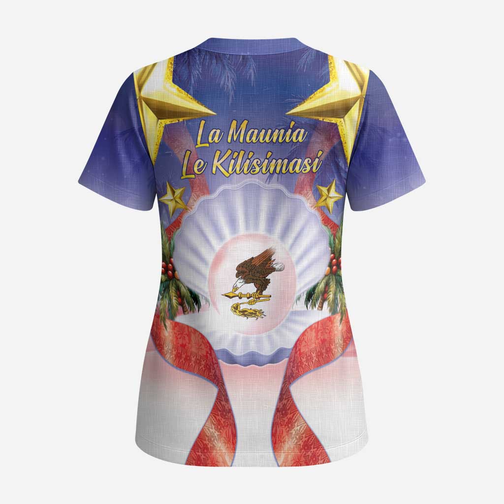 American Samoa Christmas Scrub Top Seashell Santa Beach Vibes LT05 - Polynesian Pride