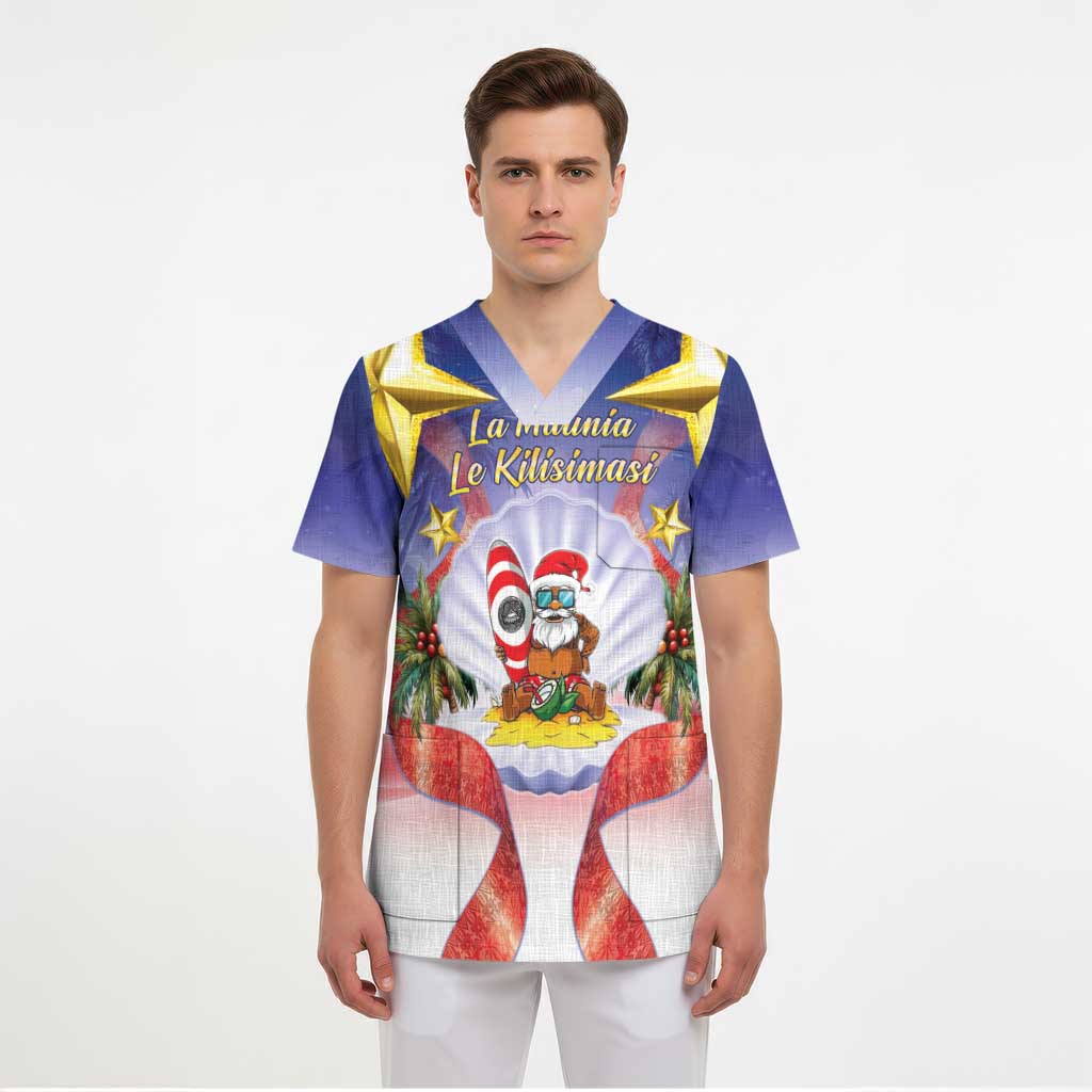 American Samoa Christmas Scrub Top Seashell Santa Beach Vibes LT05 - Polynesian Pride