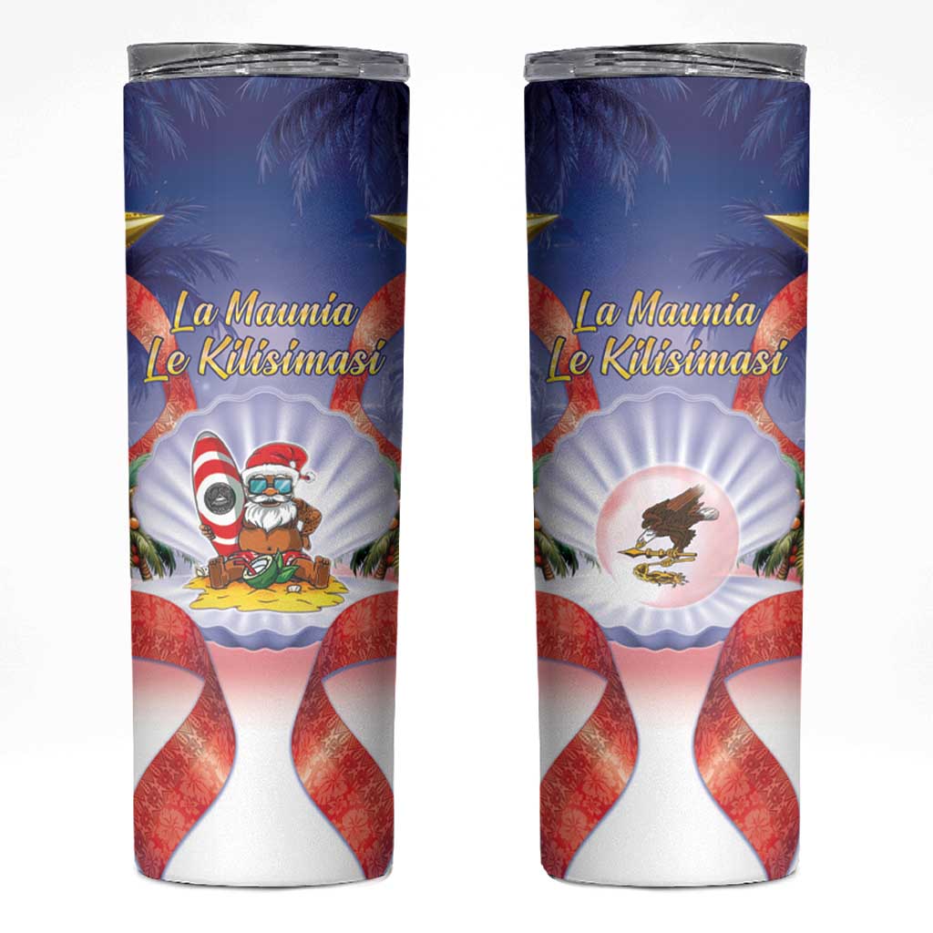 American Samoa Christmas Skinny Tumbler Seashell Santa Beach Vibes - Polynesian Pride