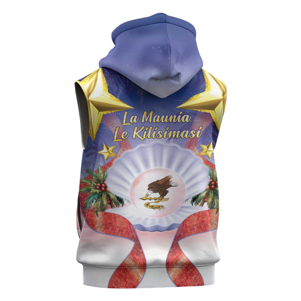 American Samoa Christmas Sleeveless Zip Hoodie Seashell Santa Beach Vibes LT05 - Polynesian Pride