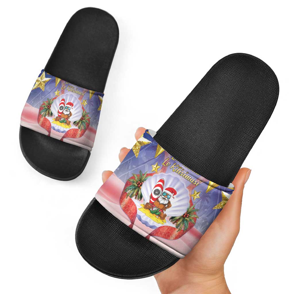 American Samoa Christmas Slide Sandals Seashell Santa Beach Vibes - Polynesian Pride