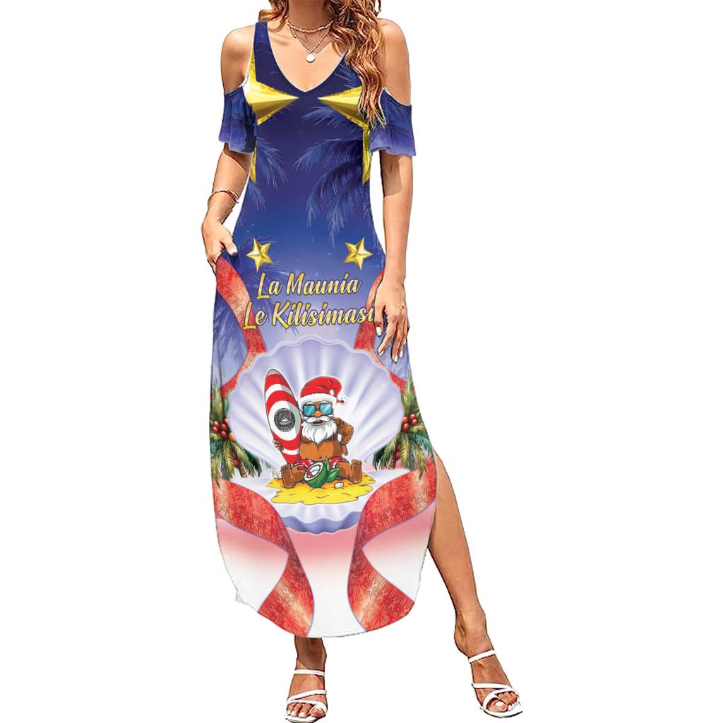 American Samoa Christmas Summer Maxi Dress Seashell Santa Beach Vibes - Polynesian Pride