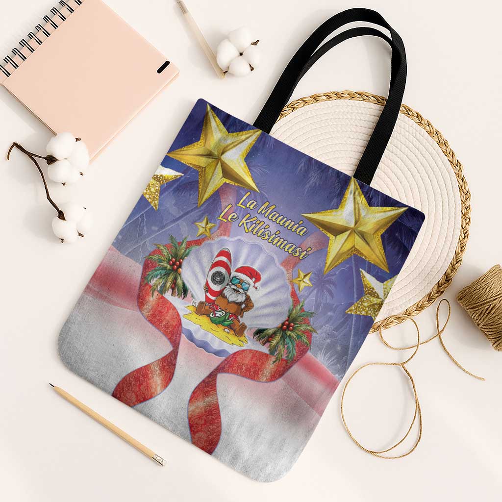 American Samoa Christmas Tote Bag Seashell Santa Beach Vibes - Polynesian Pride