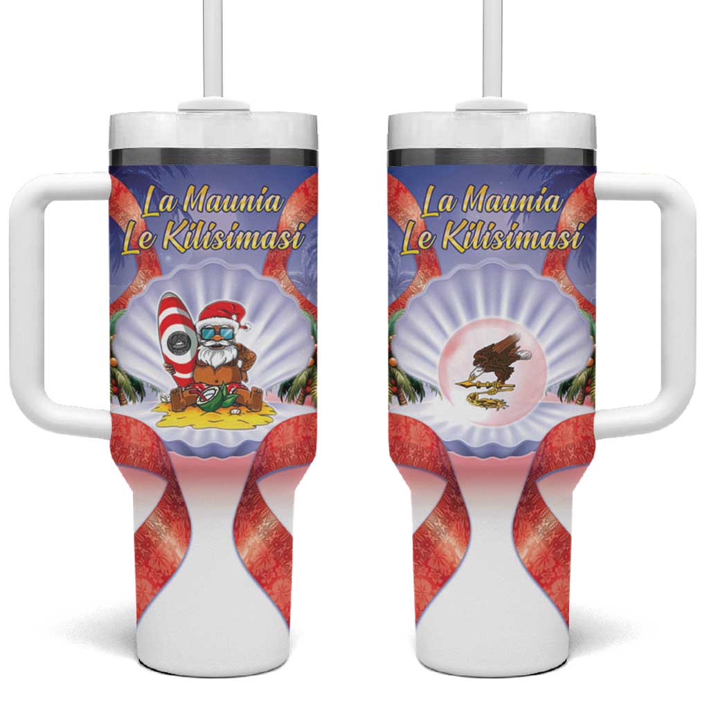 American Samoa Christmas Tumbler With Handle Seashell Santa Beach Vibes - Polynesian Pride