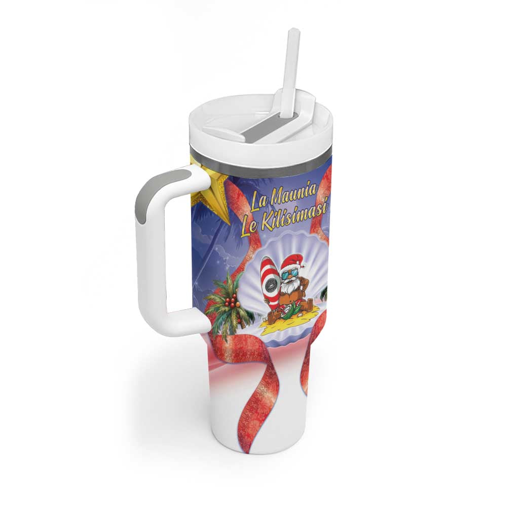 American Samoa Christmas Tumbler With Handle Seashell Santa Beach Vibes - Polynesian Pride