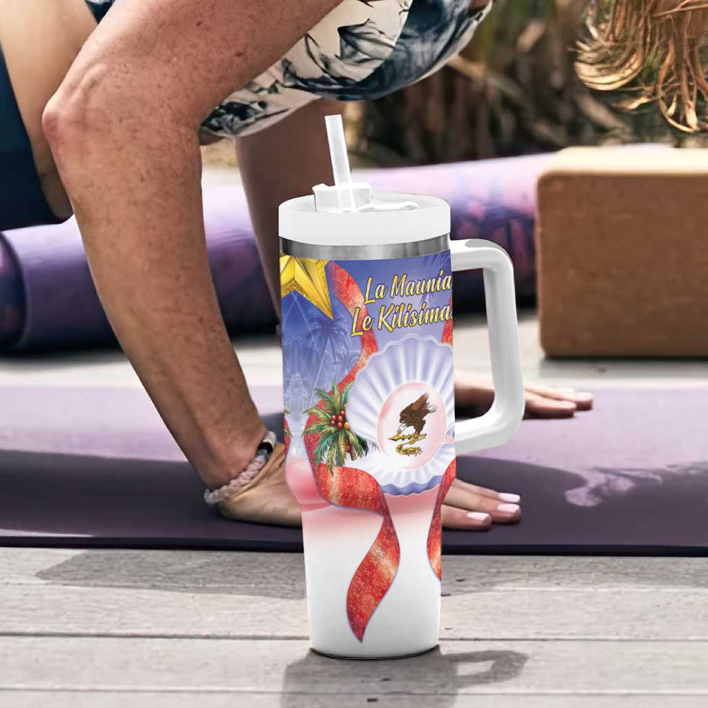 American Samoa Christmas Tumbler With Handle Seashell Santa Beach Vibes - Polynesian Pride