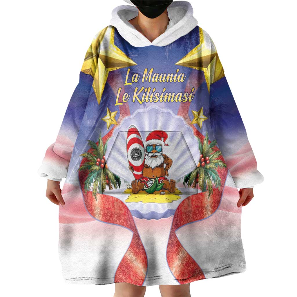 American Samoa Christmas Wearable Blanket Hoodie Seashell Santa Beach Vibes - Polynesian Pride