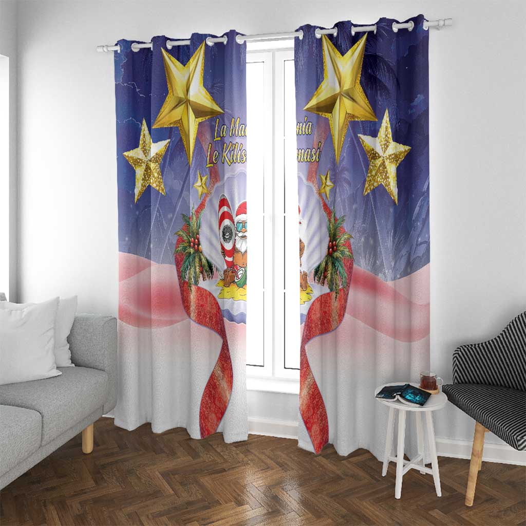 American Samoa Christmas Window Curtain Seashell Santa Beach Vibes - Polynesian Pride