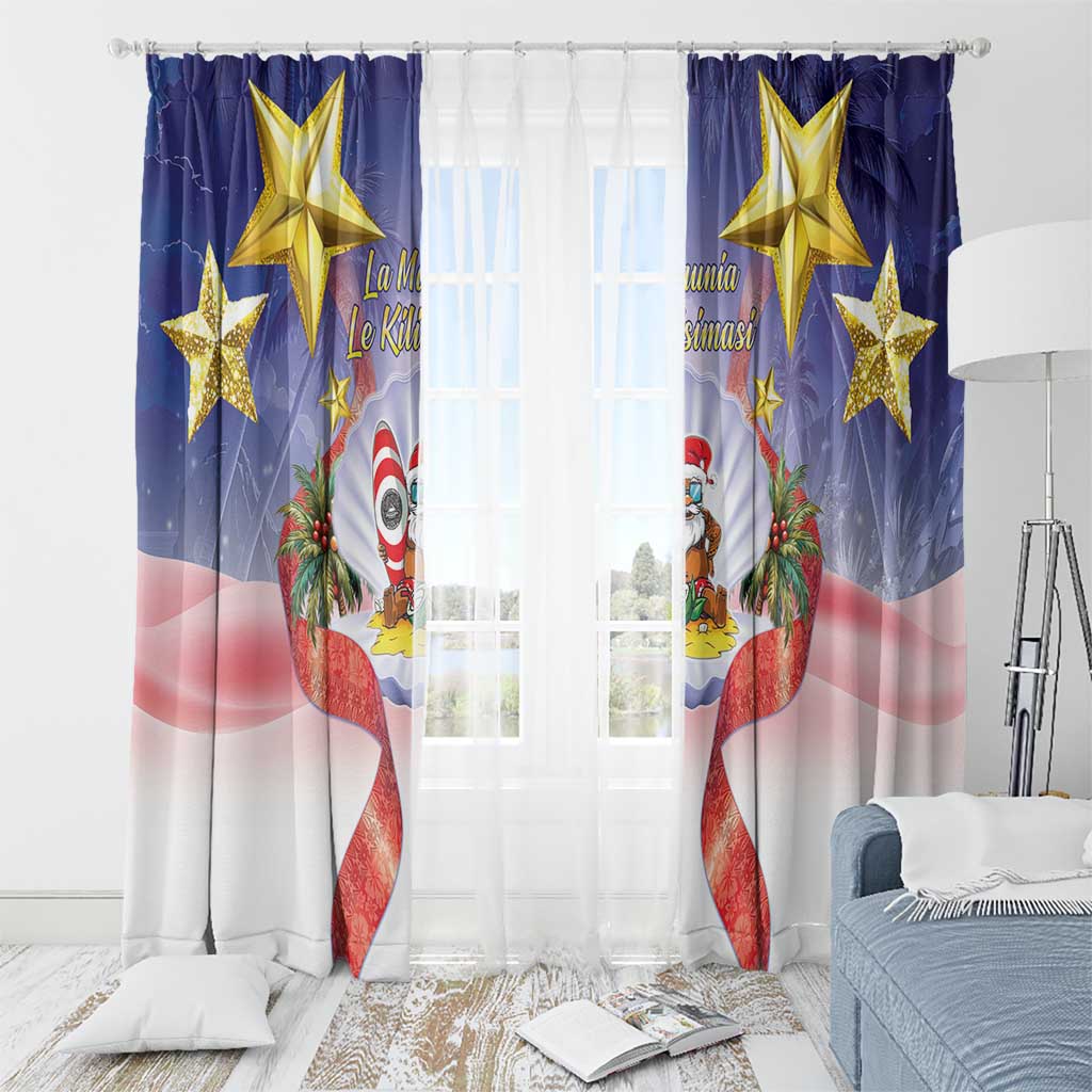 American Samoa Christmas Window Curtain Seashell Santa Beach Vibes - Polynesian Pride
