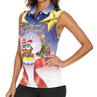 American Samoa Christmas Women Sleeveless Polo Shirt Seashell Santa Beach Vibes - Polynesian Pride