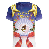 American Samoa Christmas Women V-Neck T-Shirt Seashell Santa Beach Vibes - Polynesian Pride