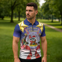 American Samoa Christmas Zipper Polo Shirt Seashell Santa Beach Vibes - Polynesian Pride