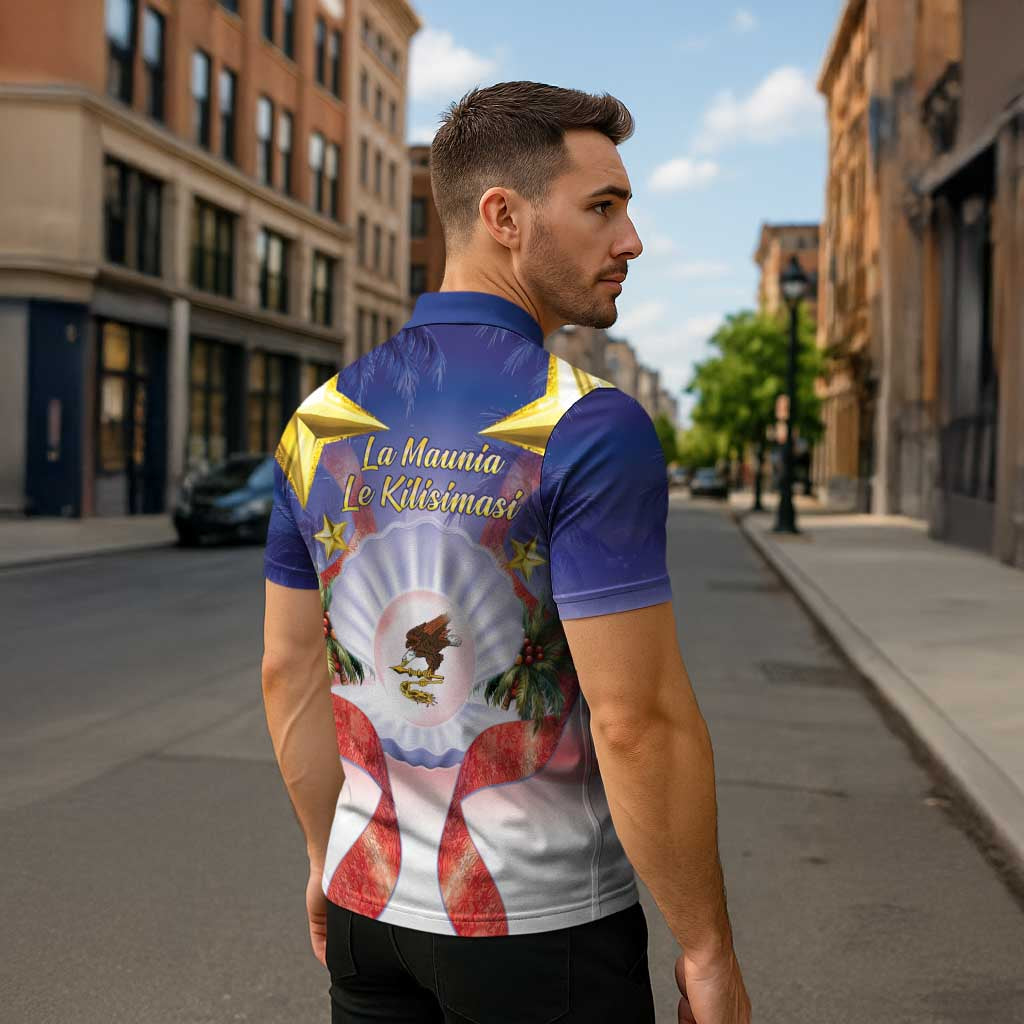 American Samoa Christmas Zipper Polo Shirt Seashell Santa Beach Vibes - Polynesian Pride