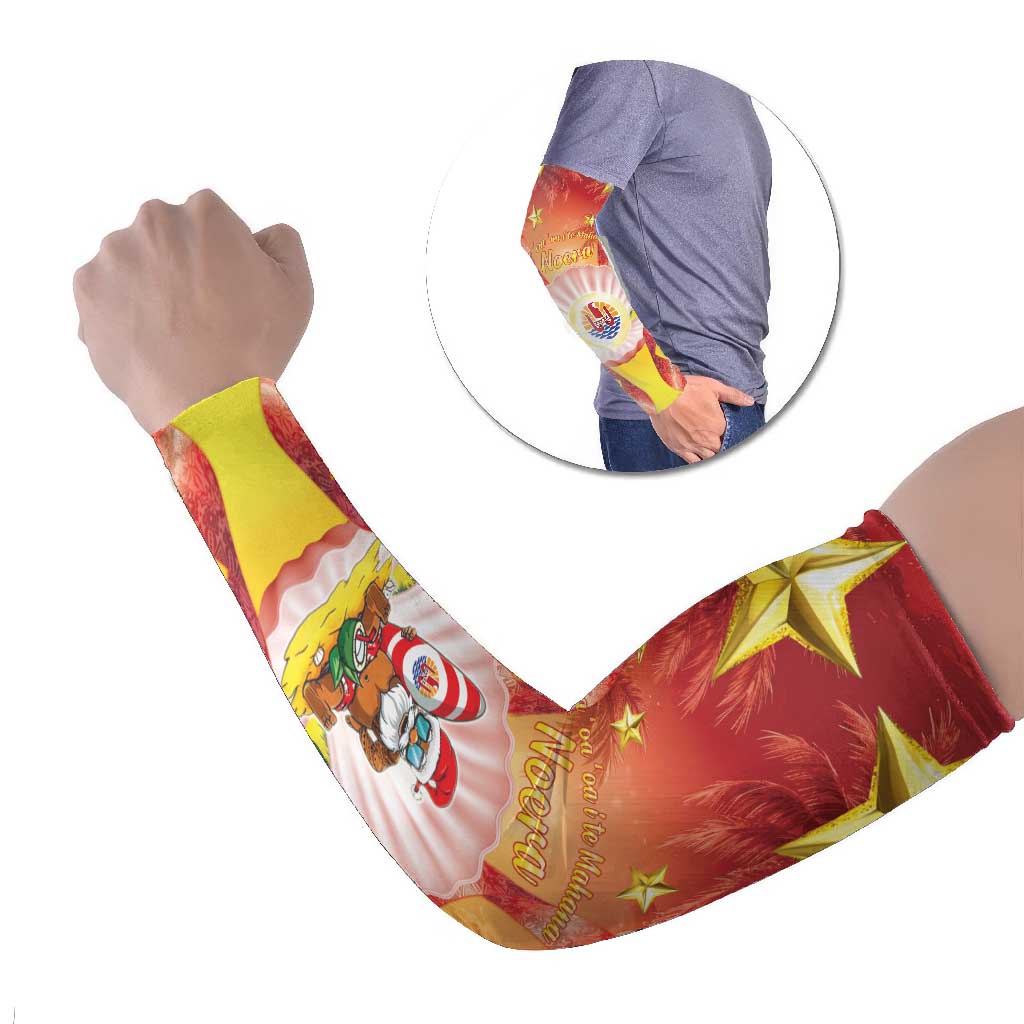 French Polynesia Christmas Arm Sleeves Seashell Santa Beach Vibes - Polynesian Pride