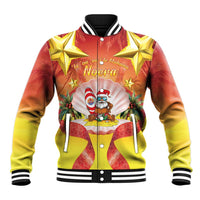 French Polynesia Christmas Baseball Jacket Seashell Santa Beach Vibes LT05 Unisex Orange - Polynesian Pride
