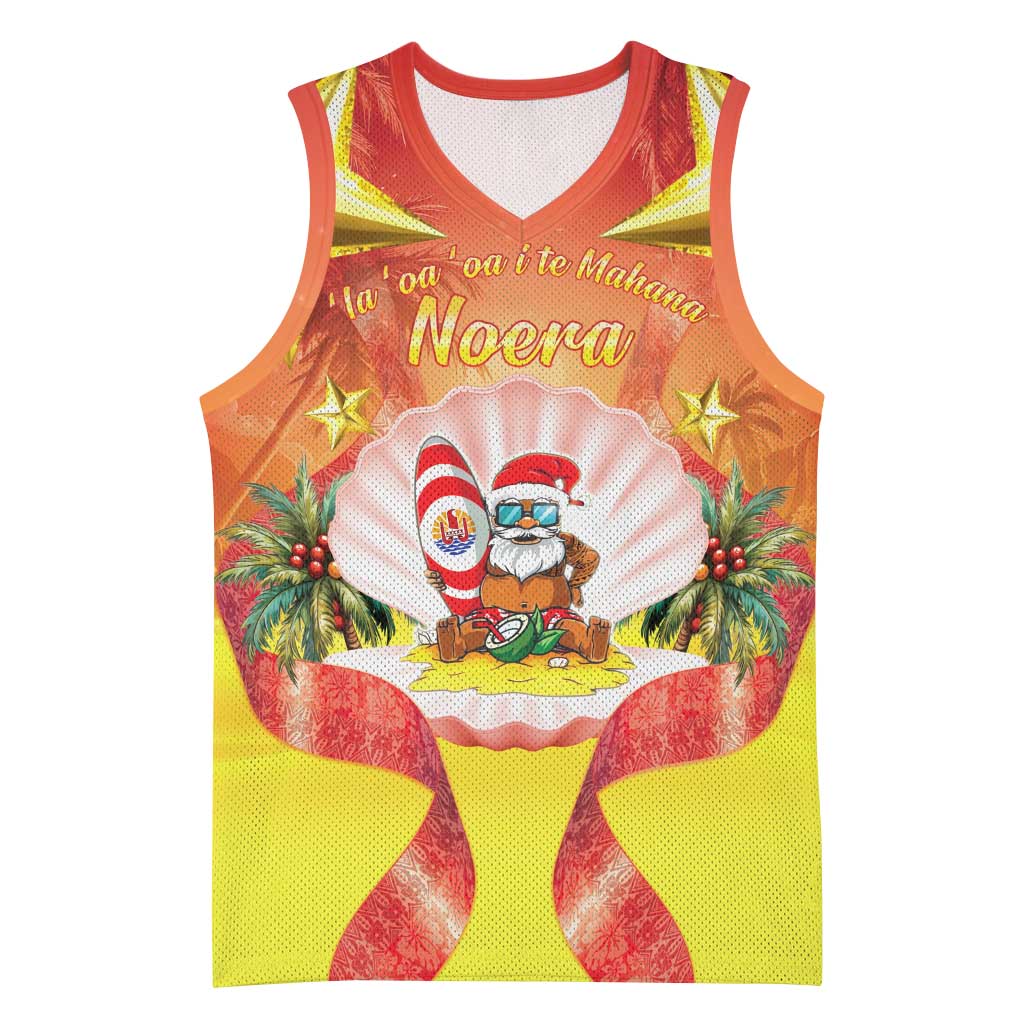 French Polynesia Christmas Basketball Jersey Seashell Santa Beach Vibes LT05 Unisex Orange - Polynesian Pride
