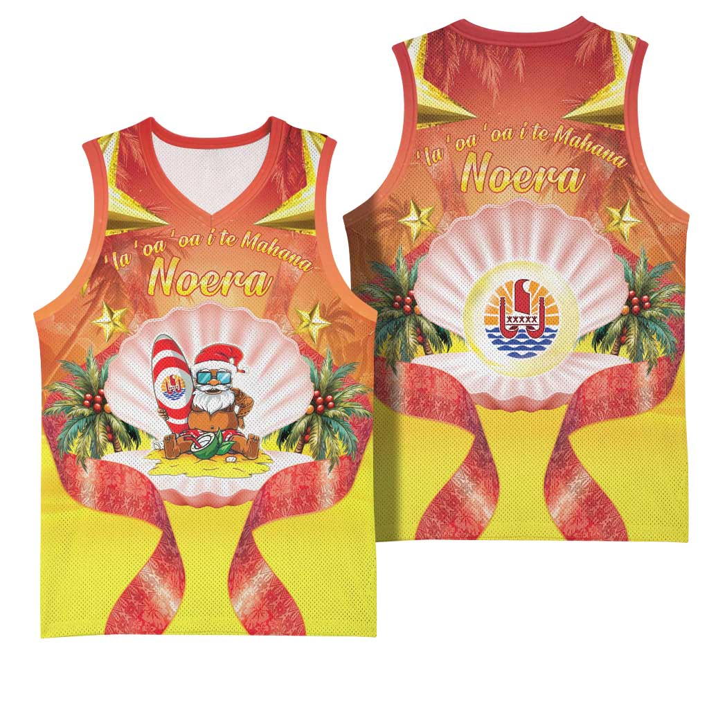 French Polynesia Christmas Basketball Jersey Seashell Santa Beach Vibes LT05 - Polynesian Pride