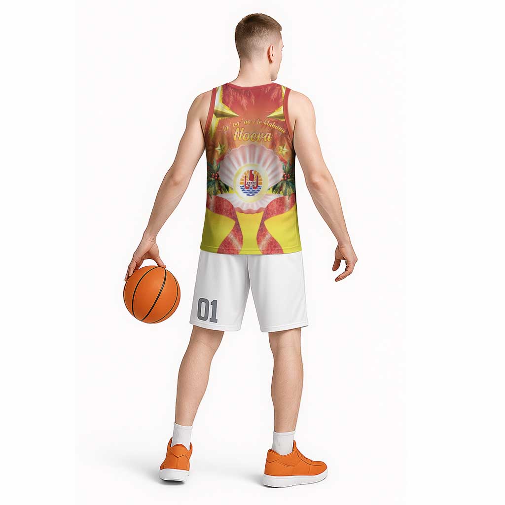 French Polynesia Christmas Basketball Jersey Seashell Santa Beach Vibes LT05 - Polynesian Pride