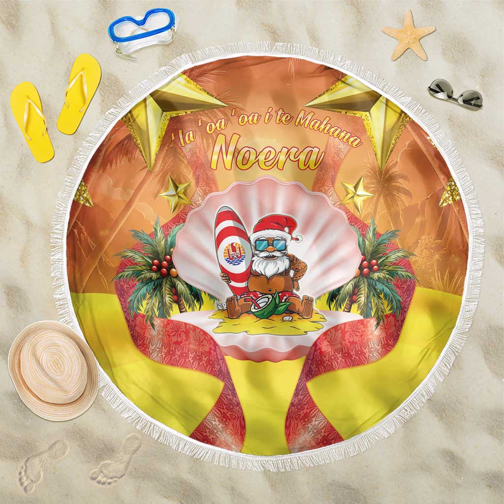 French Polynesia Christmas Beach Blanket Seashell Santa Beach Vibes LT05 One Size 150cm Orange - Polynesian Pride