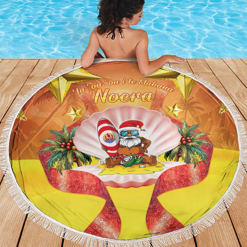 French Polynesia Christmas Beach Blanket Seashell Santa Beach Vibes LT05 - Polynesian Pride
