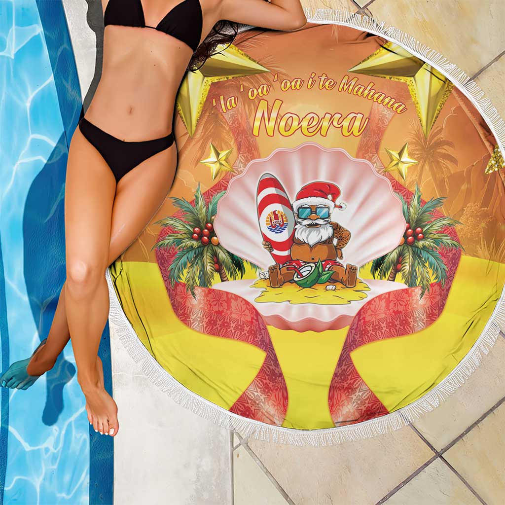 French Polynesia Christmas Beach Blanket Seashell Santa Beach Vibes LT05 - Polynesian Pride