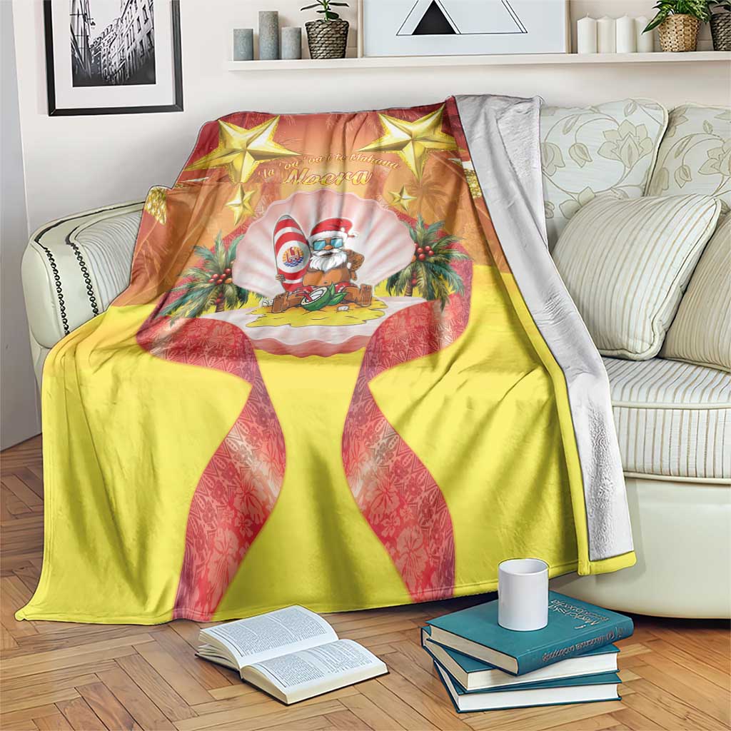 French Polynesia Christmas Blanket Seashell Santa Beach Vibes - Polynesian Pride