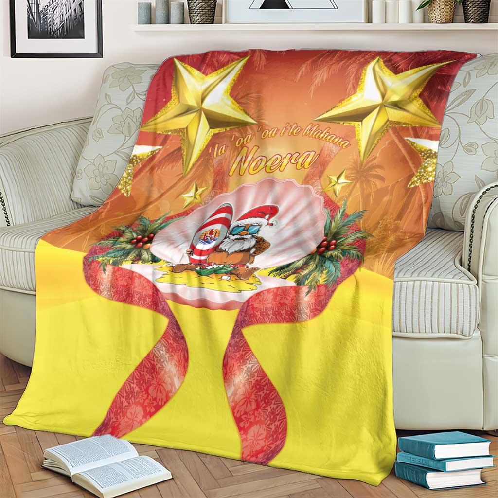 French Polynesia Christmas Blanket Seashell Santa Beach Vibes - Polynesian Pride