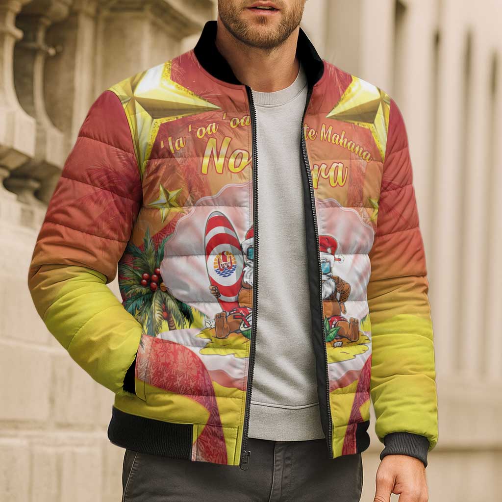 French Polynesia Christmas Bomber Puffer Jacket Seashell Santa Beach Vibes LT05 - Polynesian Pride