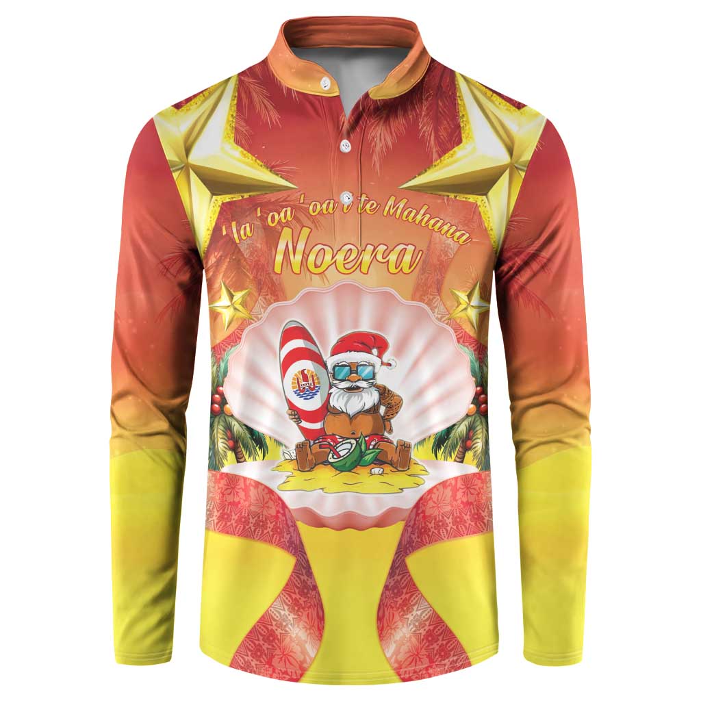 French Polynesia Christmas Button Sweatshirt Seashell Santa Beach Vibes LT05 Orange - Polynesian Pride