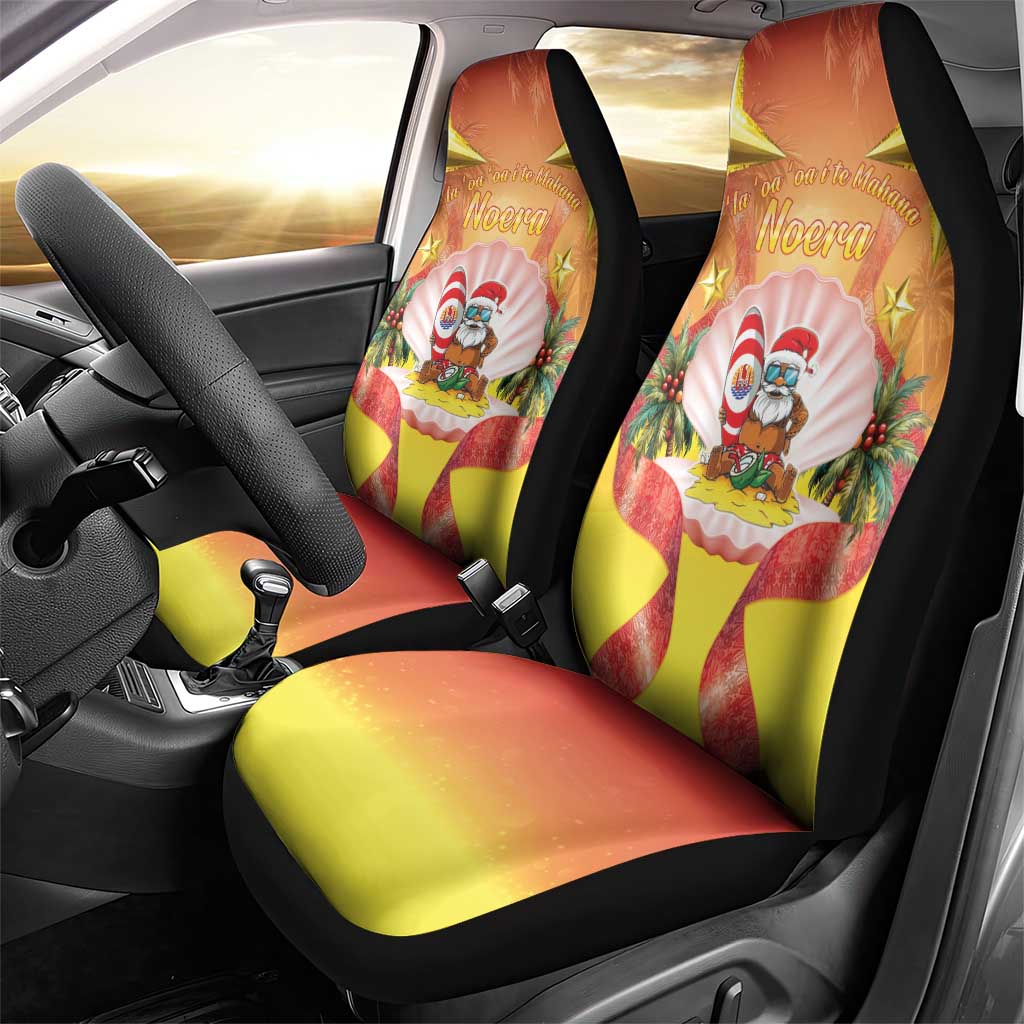 French Polynesia Christmas Car Seat Cover Seashell Santa Beach Vibes - Polynesian Pride