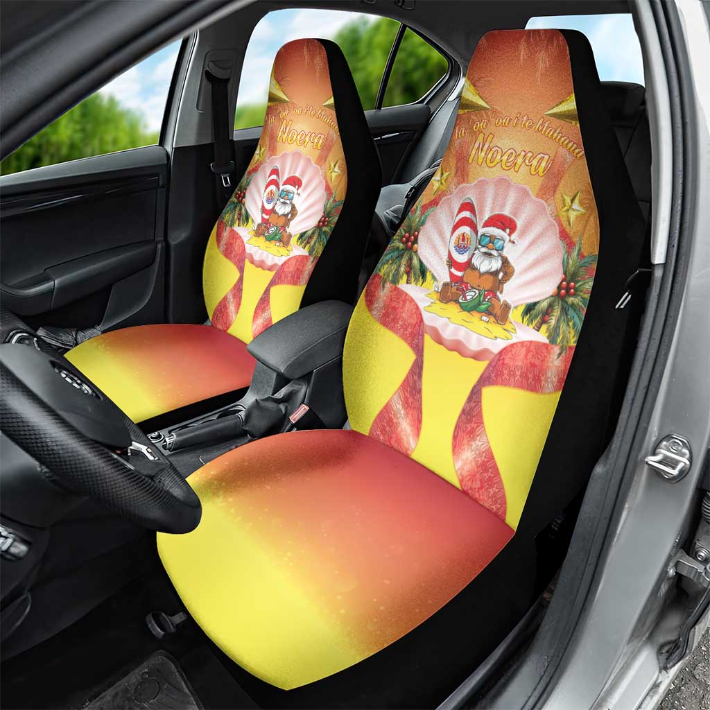 French Polynesia Christmas Car Seat Cover Seashell Santa Beach Vibes - Polynesian Pride