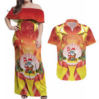 French Polynesia Christmas Couples Matching Off Shoulder Maxi Dress and Hawaiian Shirt Seashell Santa Beach Vibes - Polynesian Pride