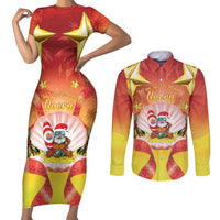 French Polynesia Christmas Couples Matching Short Sleeve Bodycon Dress and Long Sleeve Button Shirt Seashell Santa Beach Vibes LT05 Orange - Polynesian Pride