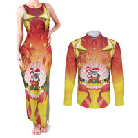 French Polynesia Christmas Couples Matching Tank Maxi Dress and Long Sleeve Button Shirt Seashell Santa Beach Vibes LT05 Orange - Polynesian Pride