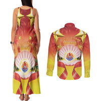 French Polynesia Christmas Couples Matching Tank Maxi Dress and Long Sleeve Button Shirt Seashell Santa Beach Vibes LT05 - Polynesian Pride