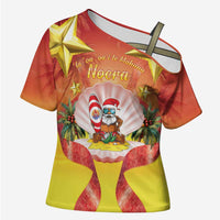 French Polynesia Christmas Cross Shoulder Shirt Seashell Santa Beach Vibes LT05 Female Orange - Polynesian Pride