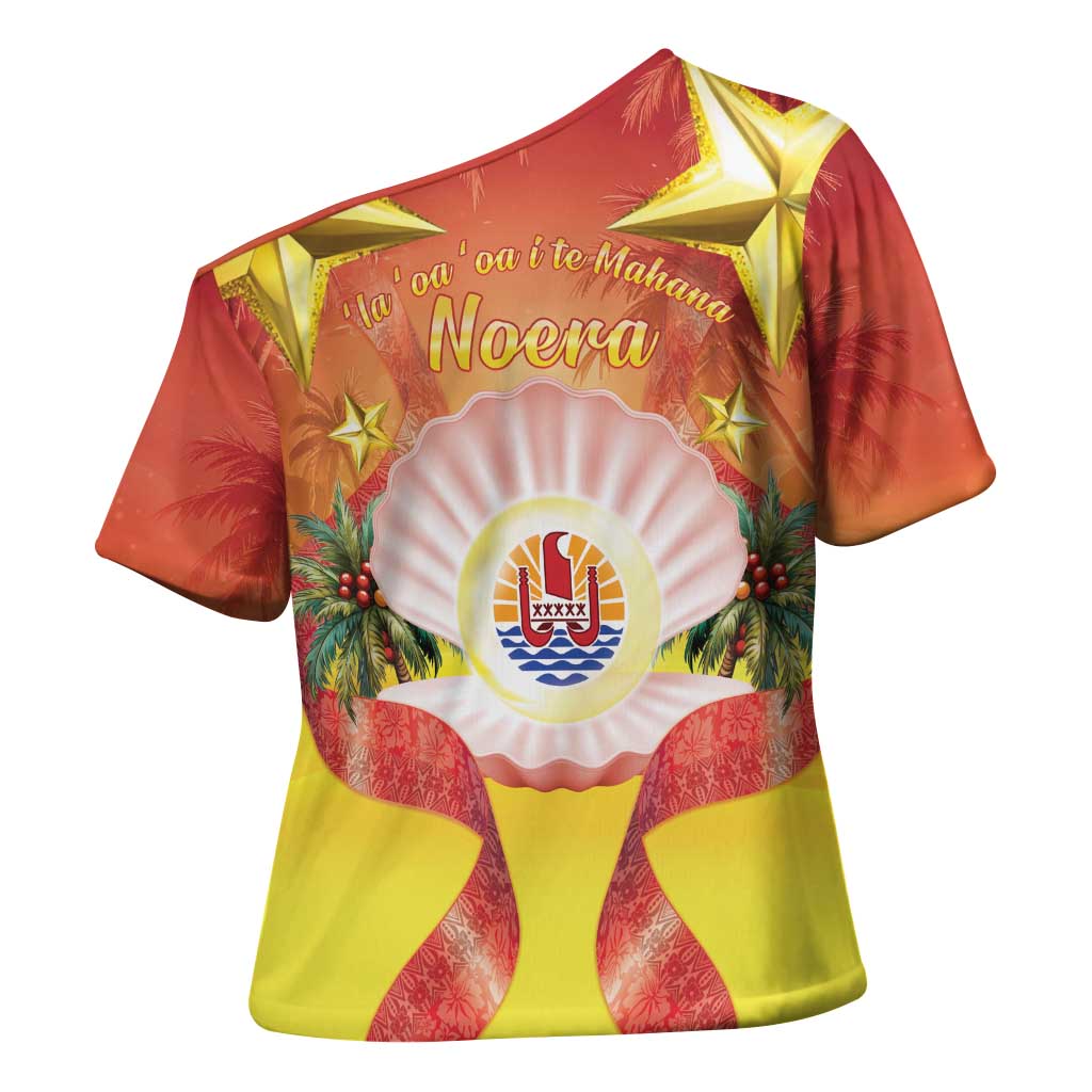 French Polynesia Christmas Cross Shoulder Shirt Seashell Santa Beach Vibes LT05 - Polynesian Pride