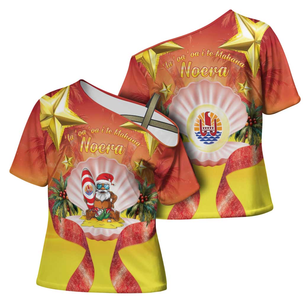 French Polynesia Christmas Cross Shoulder Shirt Seashell Santa Beach Vibes LT05 - Polynesian Pride