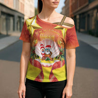 French Polynesia Christmas Cross Shoulder Shirt Seashell Santa Beach Vibes LT05 - Polynesian Pride