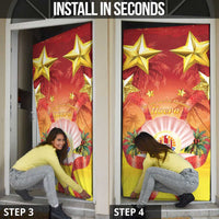 French Polynesia Christmas Door Cover Seashell Santa Beach Vibes - Polynesian Pride