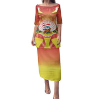 French Polynesia Christmas Family Matching Puletasi and Hawaiian Shirt Seashell Santa Beach Vibes LT05 Mom's Dress Orange - Polynesian Pride