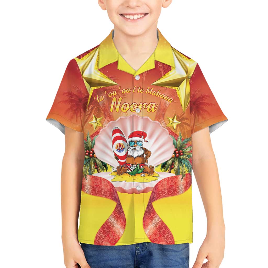 French Polynesia Christmas Family Matching Puletasi and Hawaiian Shirt Seashell Santa Beach Vibes LT05 Son's Shirt Orange - Polynesian Pride