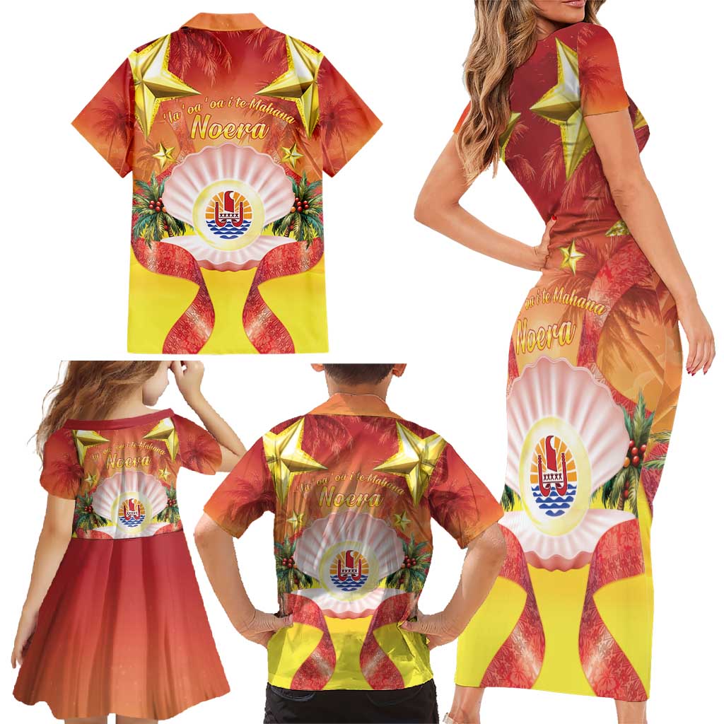 French Polynesia Christmas Family Matching Short Sleeve Bodycon Dress and Hawaiian Shirt Seashell Santa Beach Vibes - Polynesian Pride